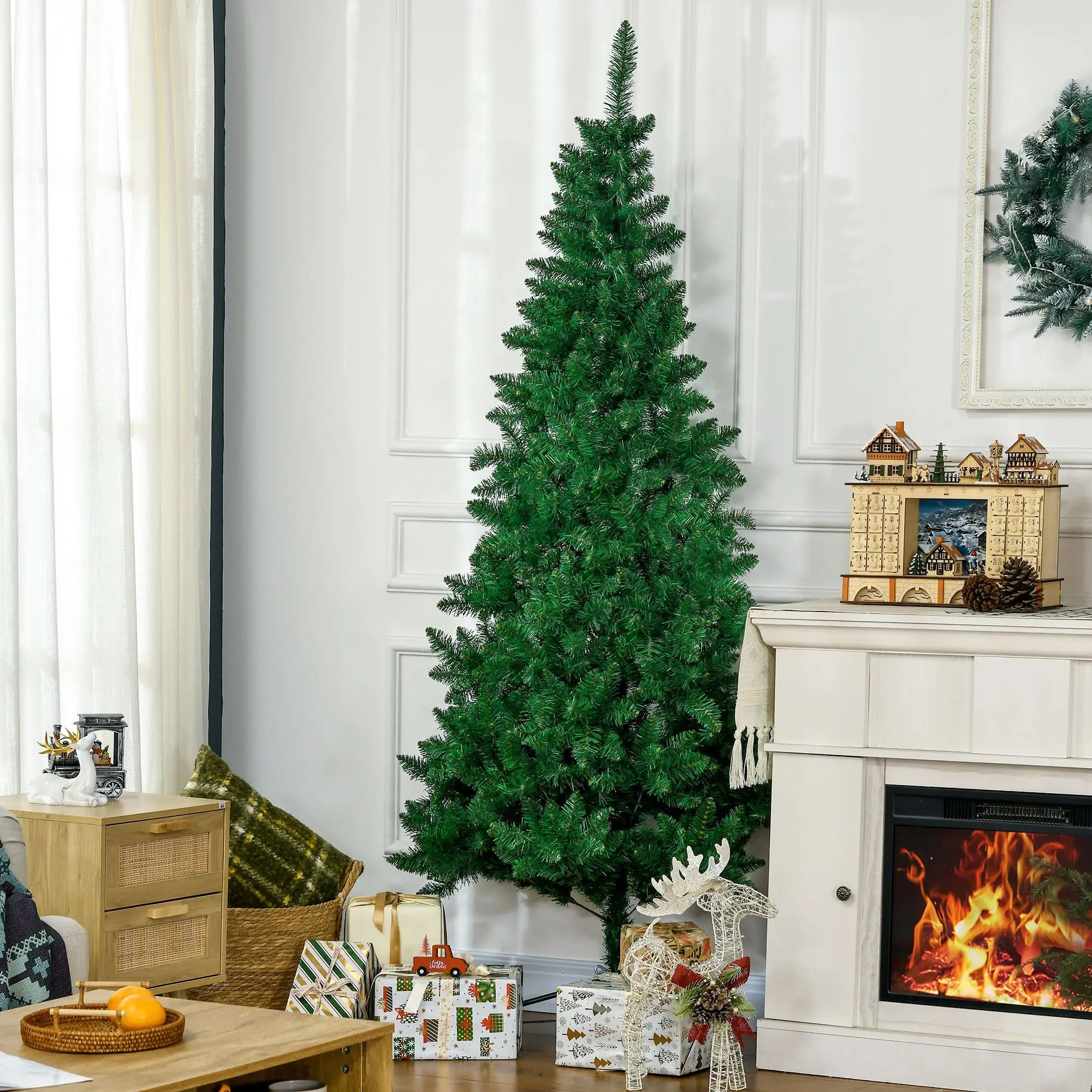 For HOMCOM 7' Artificial Half Christmas Trees with Auto Open, Steel Base, for Indoor Xmas Decor