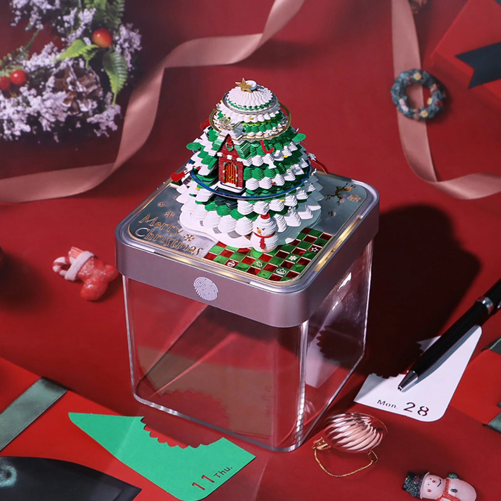 Desk Time Piece Calendar 2026 Desk Calendar With Light 3D Tear-away Calendar Paper Carving Art Memo Pad Notepad Christmas