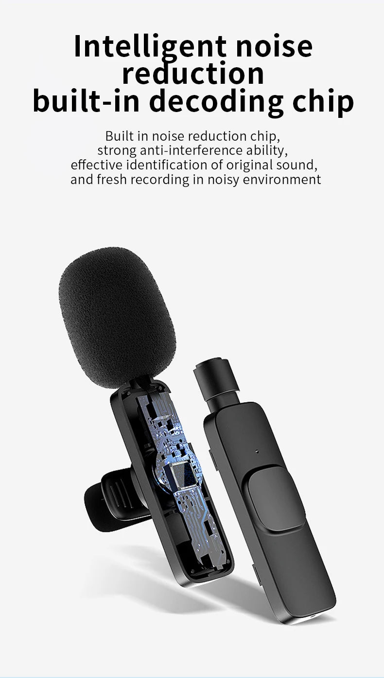 New Wireless Lavalier Microphone 2in1 Portable Audio Video Recording Mini Mic for iPhone Android Live Broadcast Gaming Phone Mic