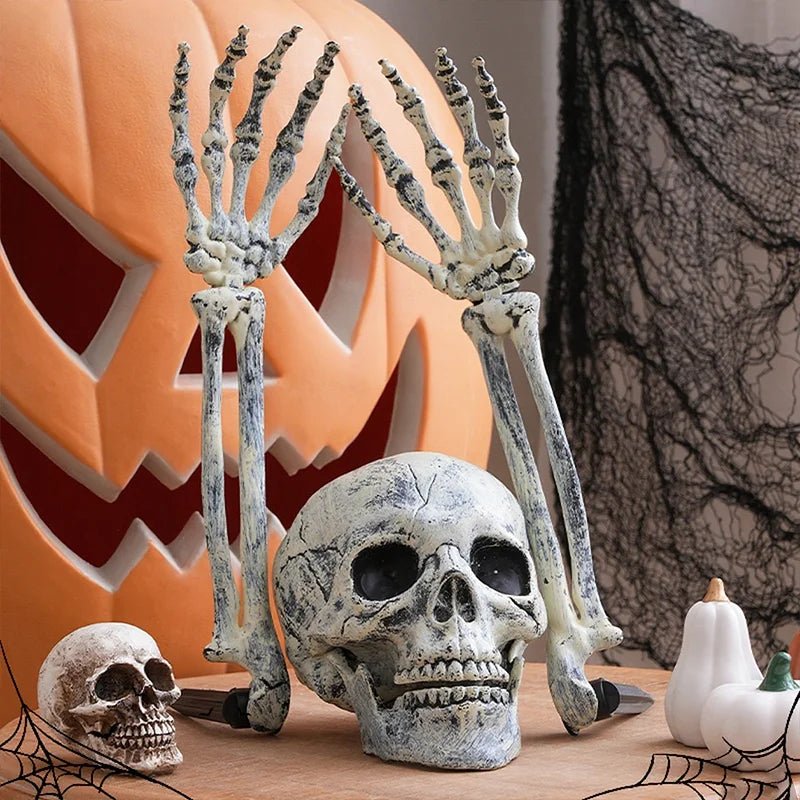 Halloween decor Skeleton Stakes Halloween Realistic Skull Skeleton Head Human Hand Arms for Halloween Party Home Garden Lawn