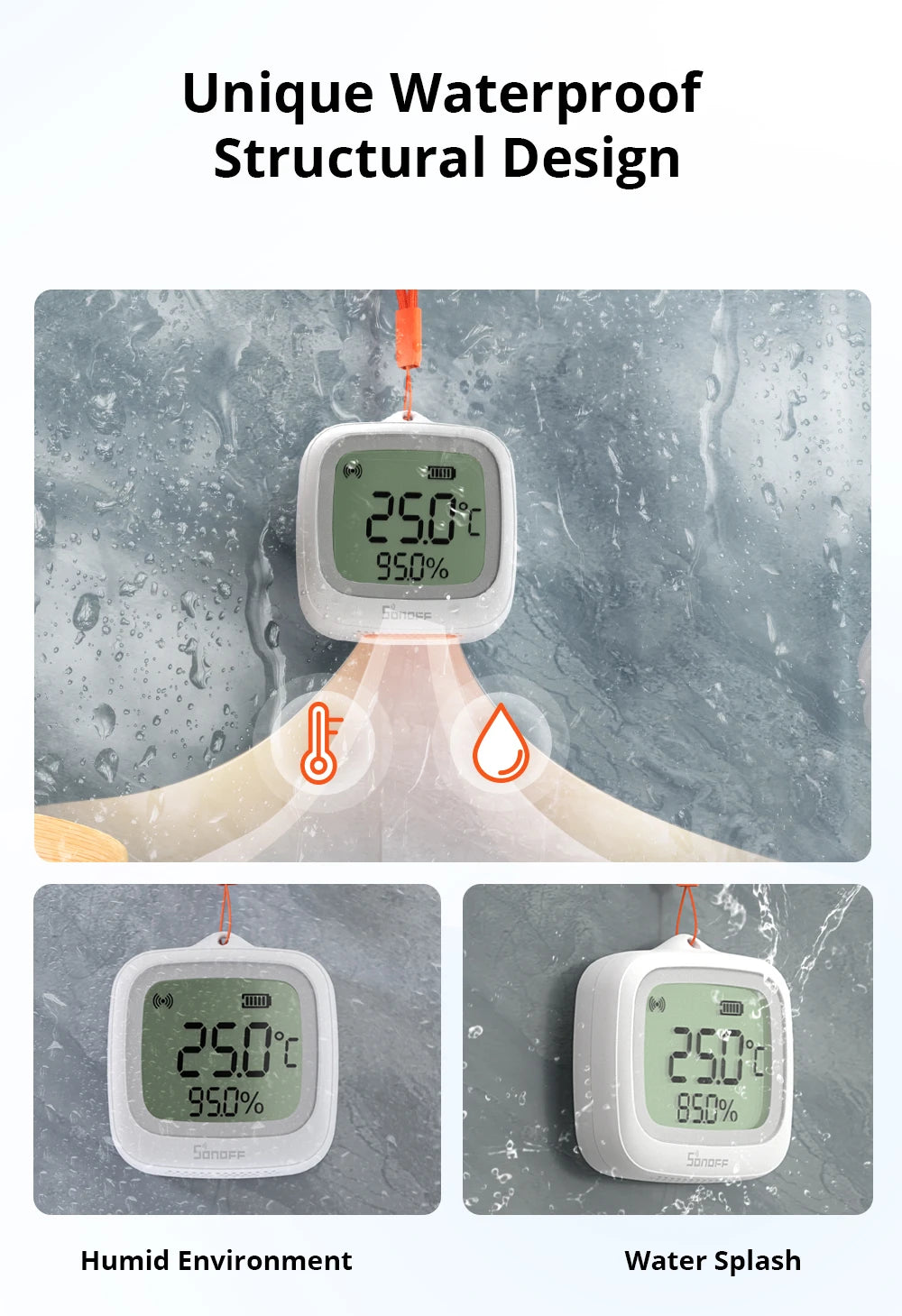 SONOFF SNZB-02WD Zigbee LCD Smart Temperature Humidity Sensor IP65 Waterproof for Bathroom Greenhouse Outside via ZBBridge-P