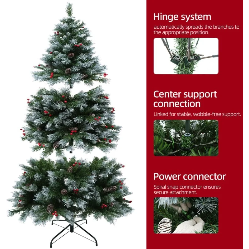 Christmas Tree with Lights 6ft Premium Artificial Christmas Tree with 874 Branch and 250 Warm Lightsm  Easy Assembly