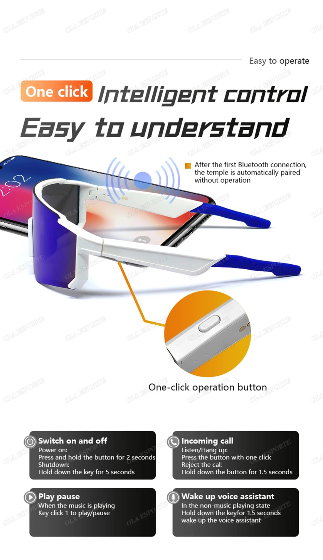 Newest audio Outdoor Smart Glasses Wireless Bluetooth Call Music Cycling Sports Headphone UV Protection Sunglasses for Men Women