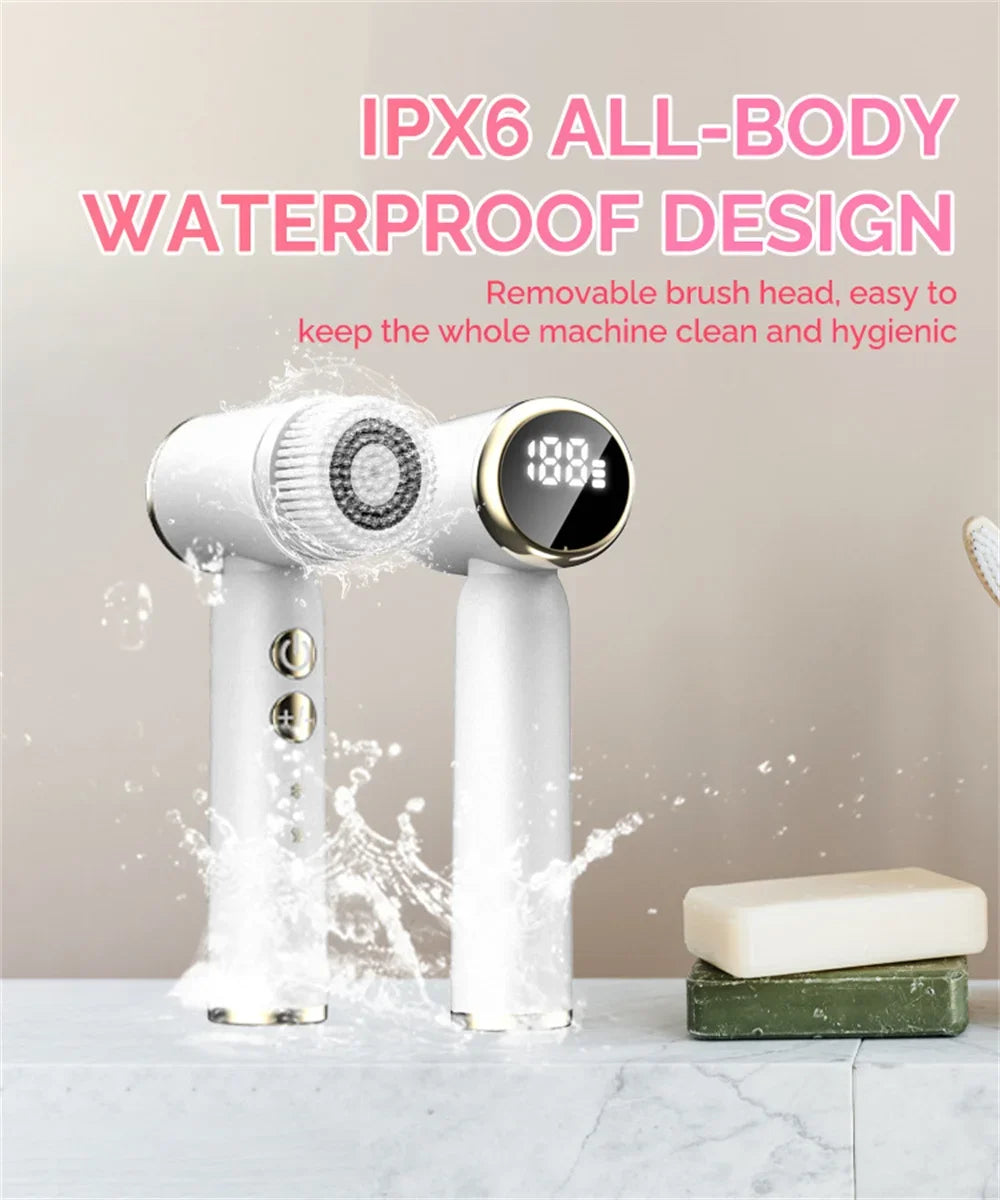 6 In 1 Electric Cleansing Brush Ultrasonic Facial Cleaner Rotating Cleansing Face Deep Cleansing Exfoliation & Gentle Skincare