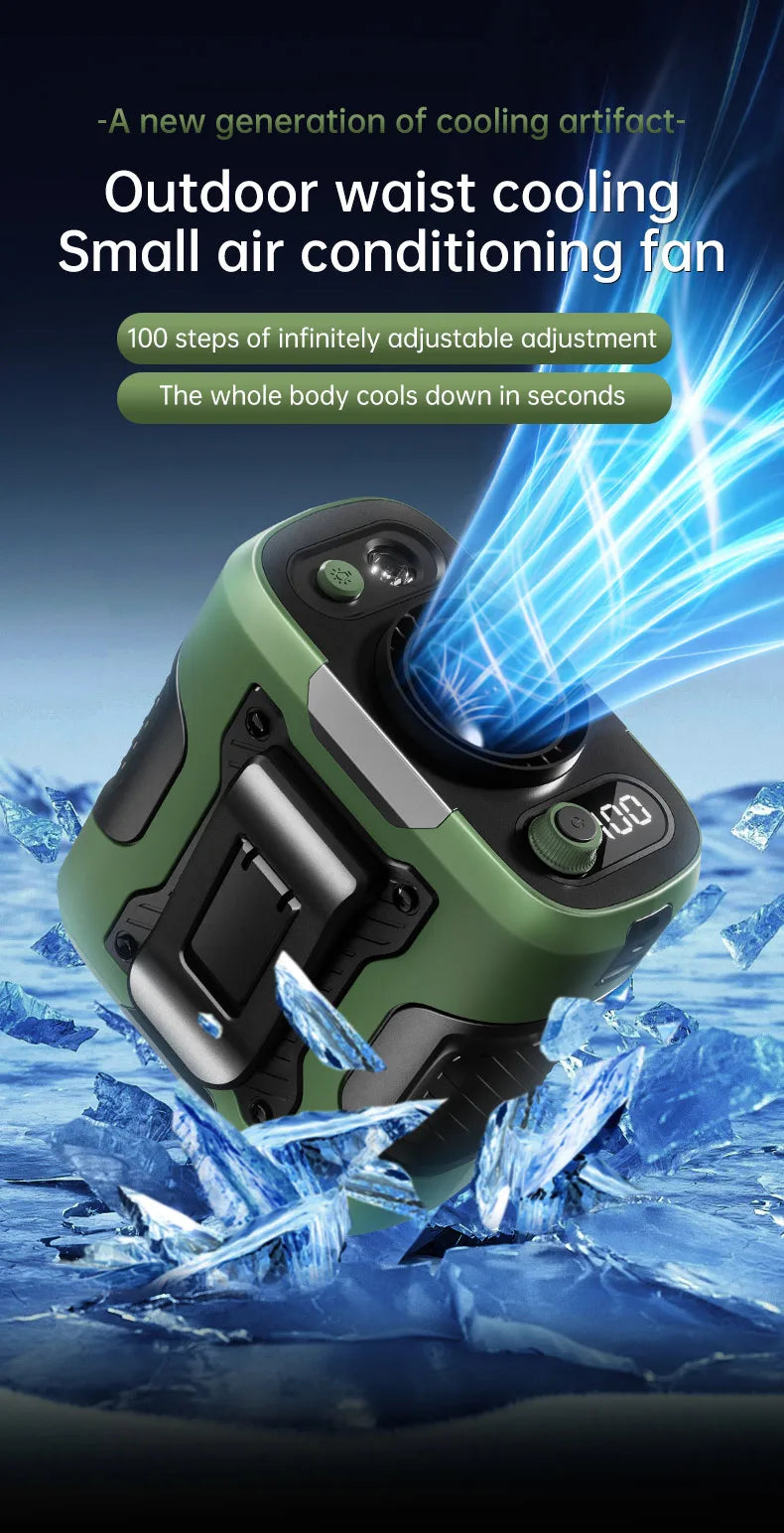 2025 13500RPM High-speed Waist Hanging Electric Fan Portable 6000mAh Power Bank Clip Waist Outdoor Construction Site Small Fan