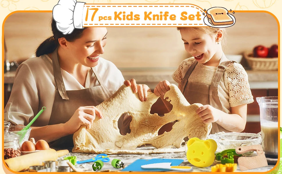17PCS Kids Cooking Sets Real Cooking Montessori Kitchen Toys for DIY Plastic Kitchen Accessories Tools Toddlers Kids Safe Knives - You Offer