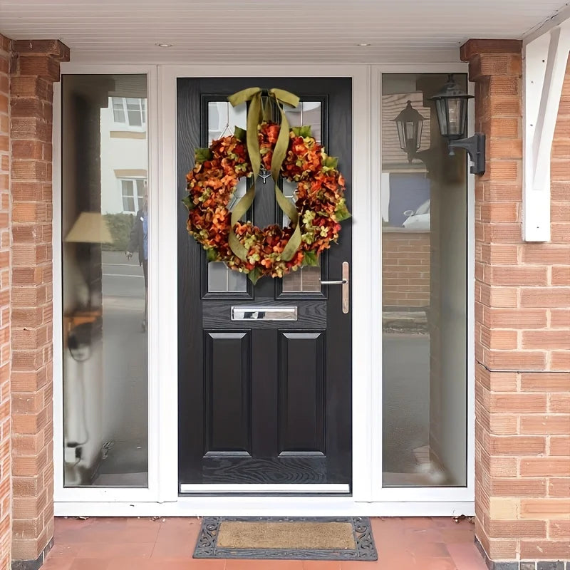 1pc Elegant Autumn Hanging Wreath with Hydrangea Flowers - Classic Style, Wall-Mounted,Ideal for Thanksgiving & Home Decor
