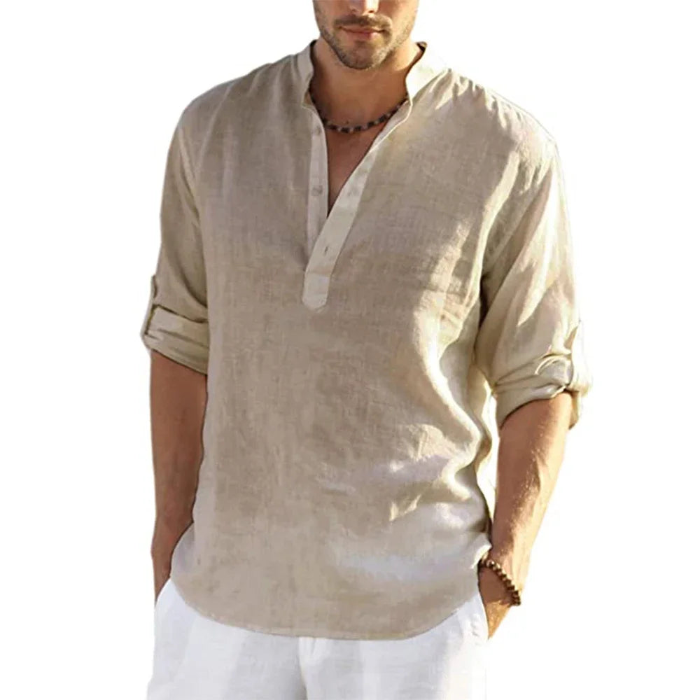 2026 New Men's Casual Blouse Cotton Linen Shirt Loose Tops Long Sleeve Tee Shirt Spring Autumn Casual Handsome Men's Shirts