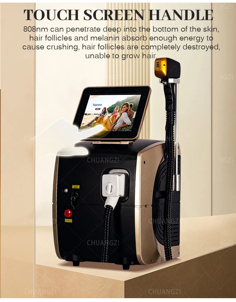 2025 Best Depilator New Ice Platinum Cooling System Skin Care 808nm Diode Laser Hair Removal Machine 3-Wavelength