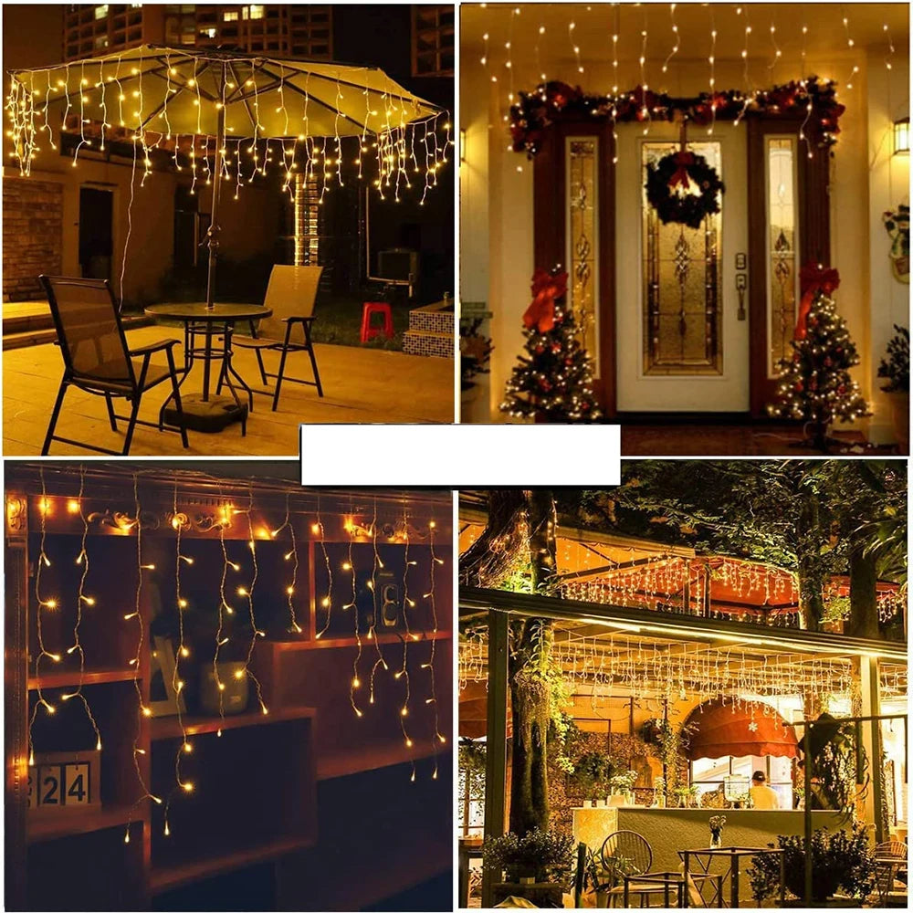 LED Icicle String Lights 4M/12M Curtain Fairy Lights Christmas Garland Outdoor For Wedding Party New Year Terrace Decoration
