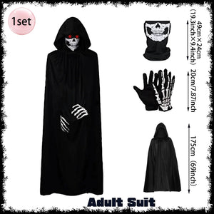 Horror Halloween Grim Reaper Hooded Cloak Skull Scarf Night Glow Gloves Ghost Head Scythe Adult Kids Scary Halloween Decorations
