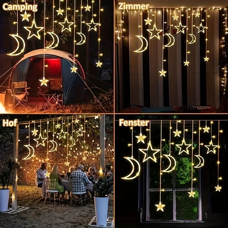 Star Moon Solar Battery String Lights 8Mode Outdoor Christmas Garland LED Fairy Light for Ramadan Festoon Wedding New Year Decor