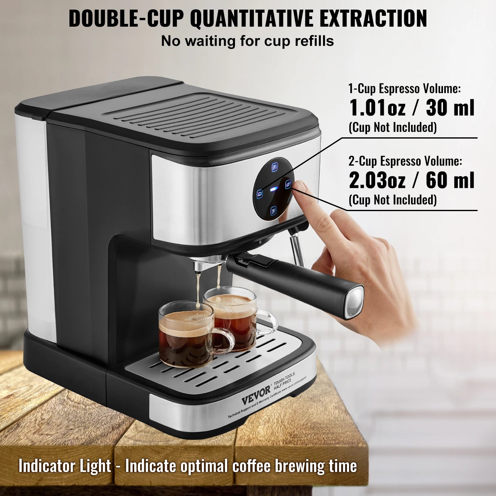 VEVOR Espresso Machine 15 Bar Coffee and Espresso Maker with Milk Frother Steam Wand Professional Semi-Automatic Latte Machine - You Offer