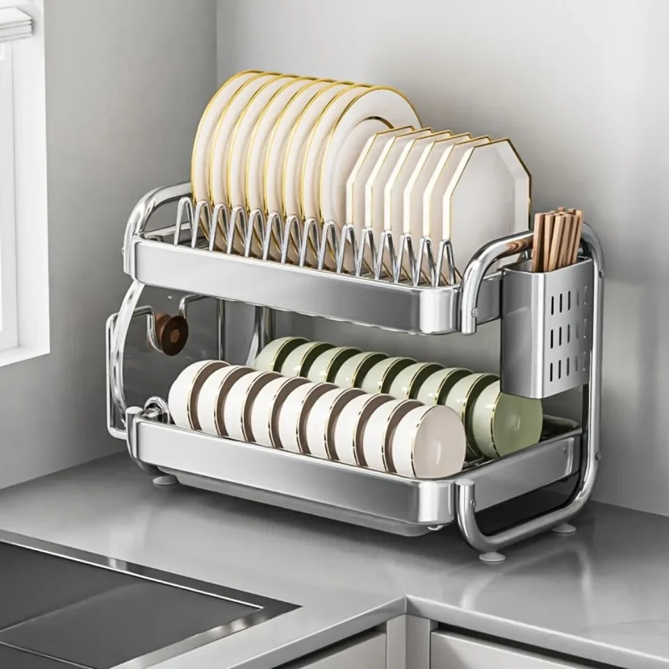 Dish Drying Rack Multifunctional Rustproof Big-capacity Bowl Storage Shelf Stainless Steel Multilayer Spacesaving Draining Shelf