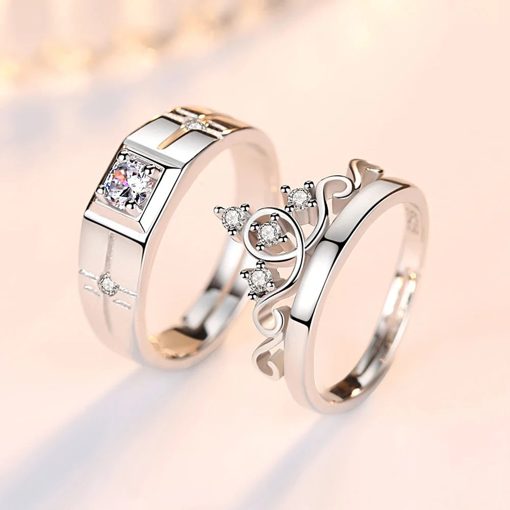 2Pcs 925 Sterling Silver Couples Ring Sets Light Polishing Simple Ring for Woman Man Classic Wedding Fine Jewelry Circle - You Offer