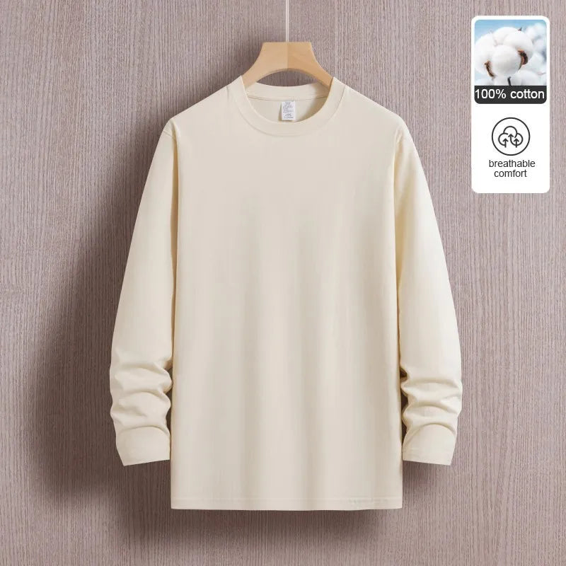 Top Quality 100 % Cotton Fashion Brand Plain Round Neck Trending New T Shirts Men Long Sleeve Tops Casual Classic Mens Clothes