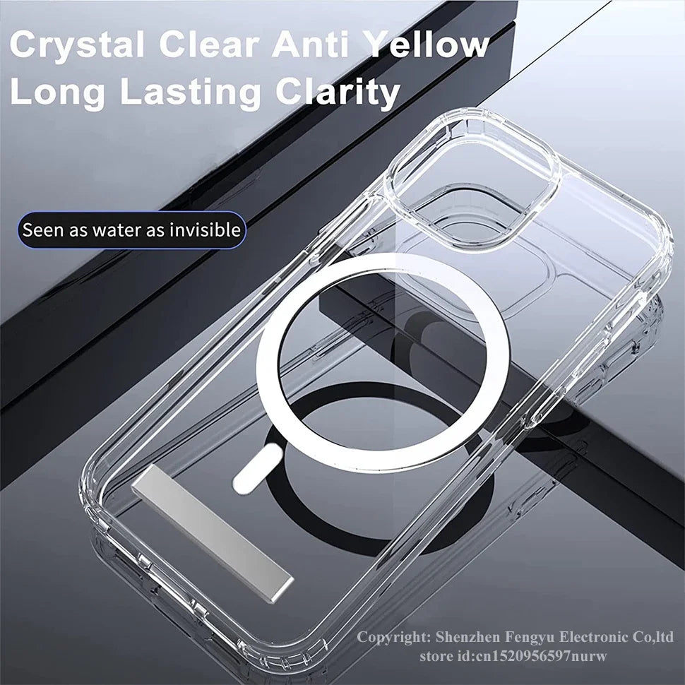 Clear Magnetic Phone Case with Kickstand for iPhone 17 Pro Max Air 16 15 14 Plus 13 12 11 Mini for Wireless Charging Back Cover