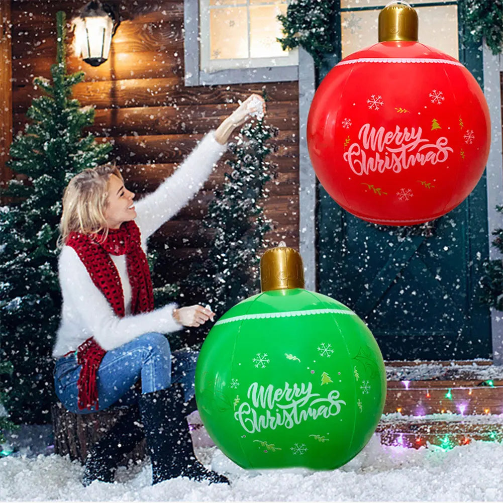 24 Inch PVC Inflatable Christmas Ball Outdoor Indoor Christmas Decorated Ball Giant Big Large Balls Toy New Year Party Ornament