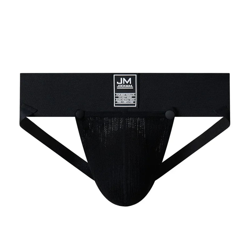 Open Front Men Jockstrap Briefs Athletic Supporter,3" Waistband Detachable Pouch Breathable Workout Sport Underwear Gay Thongs