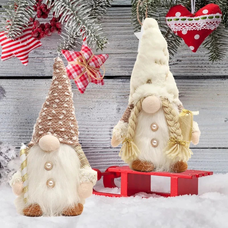 Christmas Decorations, Long Beard, Plush Hat, Light, Gift Holder, Walking Stick, Rudolph Doll, Window Display Item Navidad