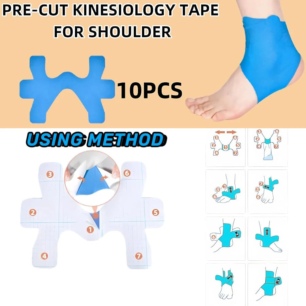 10Pcs Kinesiology Tape for Knees & Ankle, Kinesiology Tape Precut Elastic Kinesiology Athletic Tape for Knee Support and Muscle