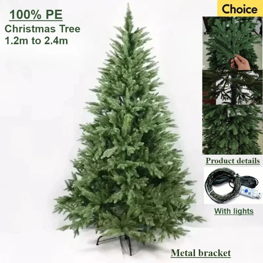 Artificial Christmas Tree 100% PE Encryption Material with Lights Large Christmas Tree 1.2m to 2.4m Family Christmas Decorations