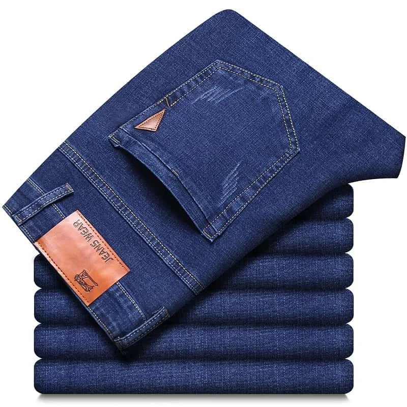 Men's Fashion Straight Leg Jeans Men's 2025 Spring Autumn New Elastic Slim Fit Pants Comfortable  Soft Business Denim Pants Men - You Offer