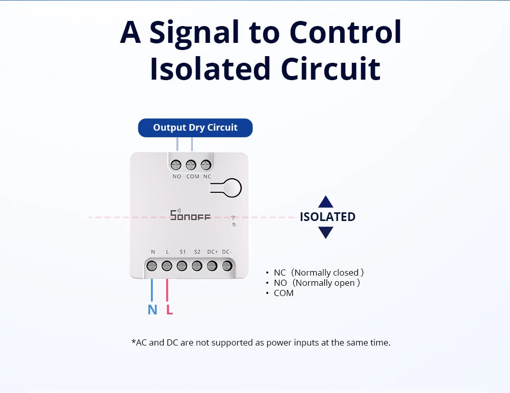 SONOFF MINI-D WiFi Smart Switch Matter Dry Contact Device Supports AC/DC Power Works with eWeLink Apple Home Alexa Google Home