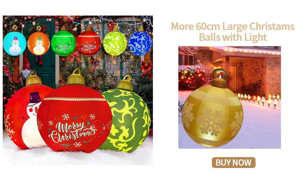 60cm Outdoor Christmas Inflatable Decorated Ball PVC Giant Big Large Balls Party Xmas Tree Decorations Toy Ball Without Light