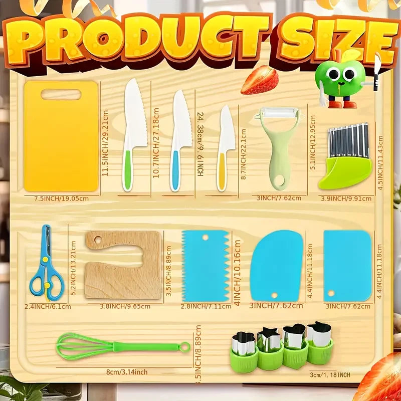 17PCS Kids Cooking Sets Real Cooking Montessori Kitchen Toys for DIY Plastic Kitchen Accessories Tools Toddlers Kids Safe Knives - You Offer