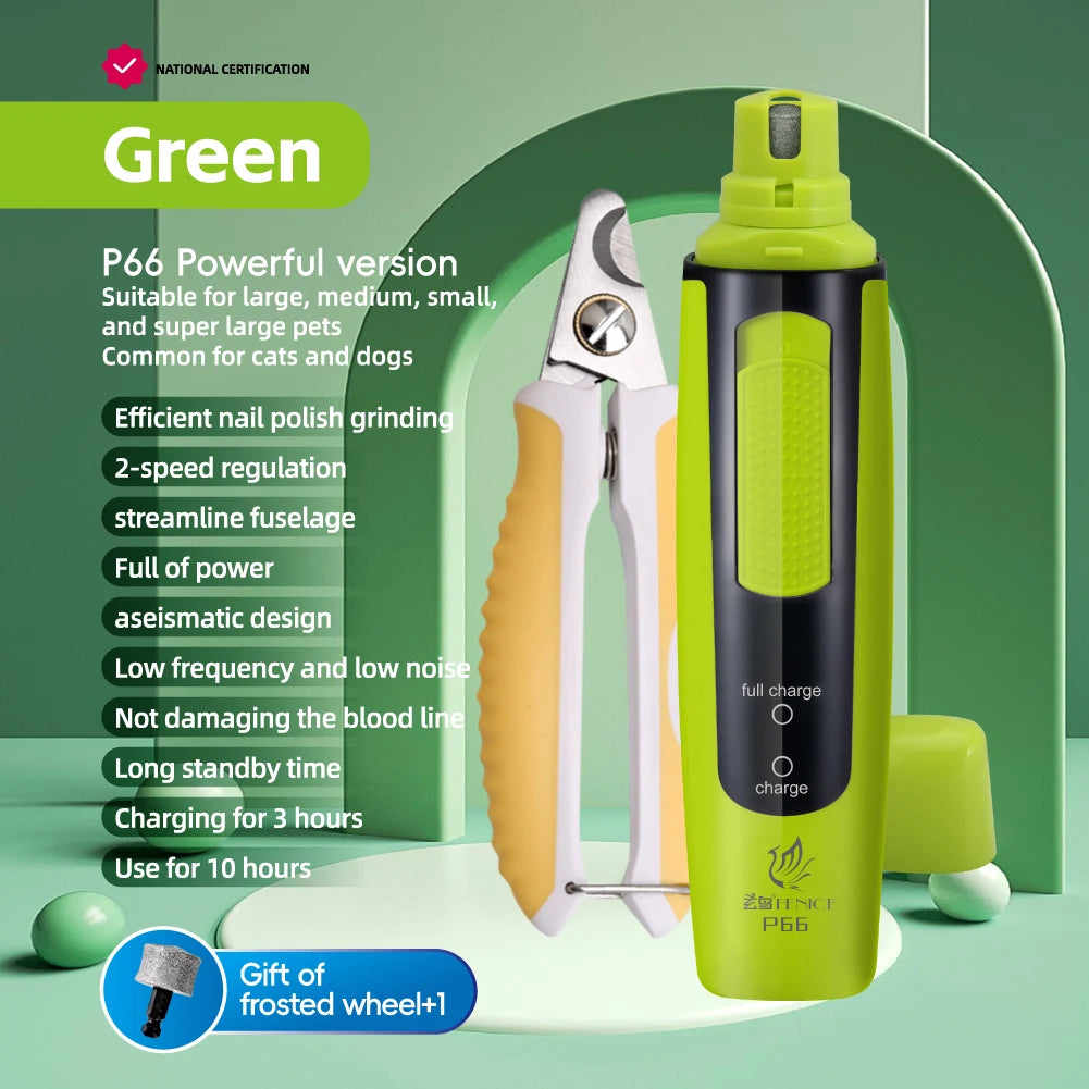 Fenice P66 USB Charging Electric Nail Grinder Rechargeable Quiet Pet Nail Clippers with Free Grinding Wheel for Dogs/Cats/Pets