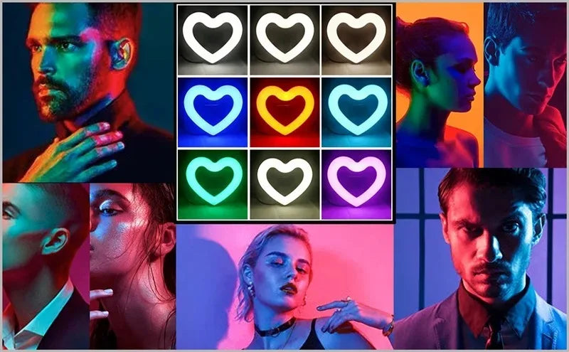 10 Inch RGB Heart LED Selfie Ring Light Dimmable Vedio Ring Lamp Photo Photographic Lighting Tripod For Phone Makeup Live Volg