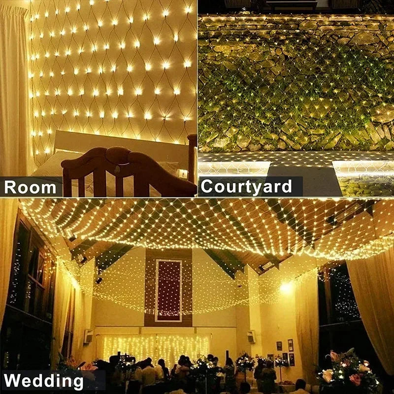 Room Decoration Curtain LED Net Mesh Fairy Lights String EU Plug 220V Christmas Wedding Garland for Bedroom Garden Wall outdoor