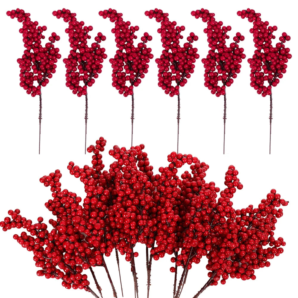 Berry Artificial Flower Fruit Red Berry Simulation Cherry Stamen Berries for Home Christmas Decoration DIY Gift Wreath Wholesale
