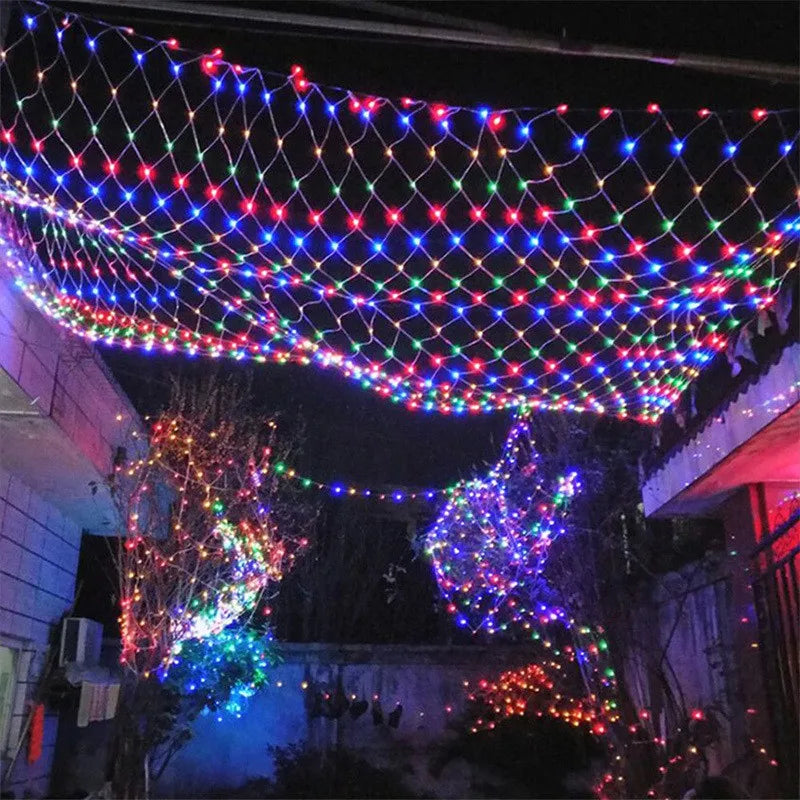 EU Plug Led Net Mesh String Lights 220V Street Garlands Christmas Decorations Outdoor New Year Wedding Party Garden Bush Decor