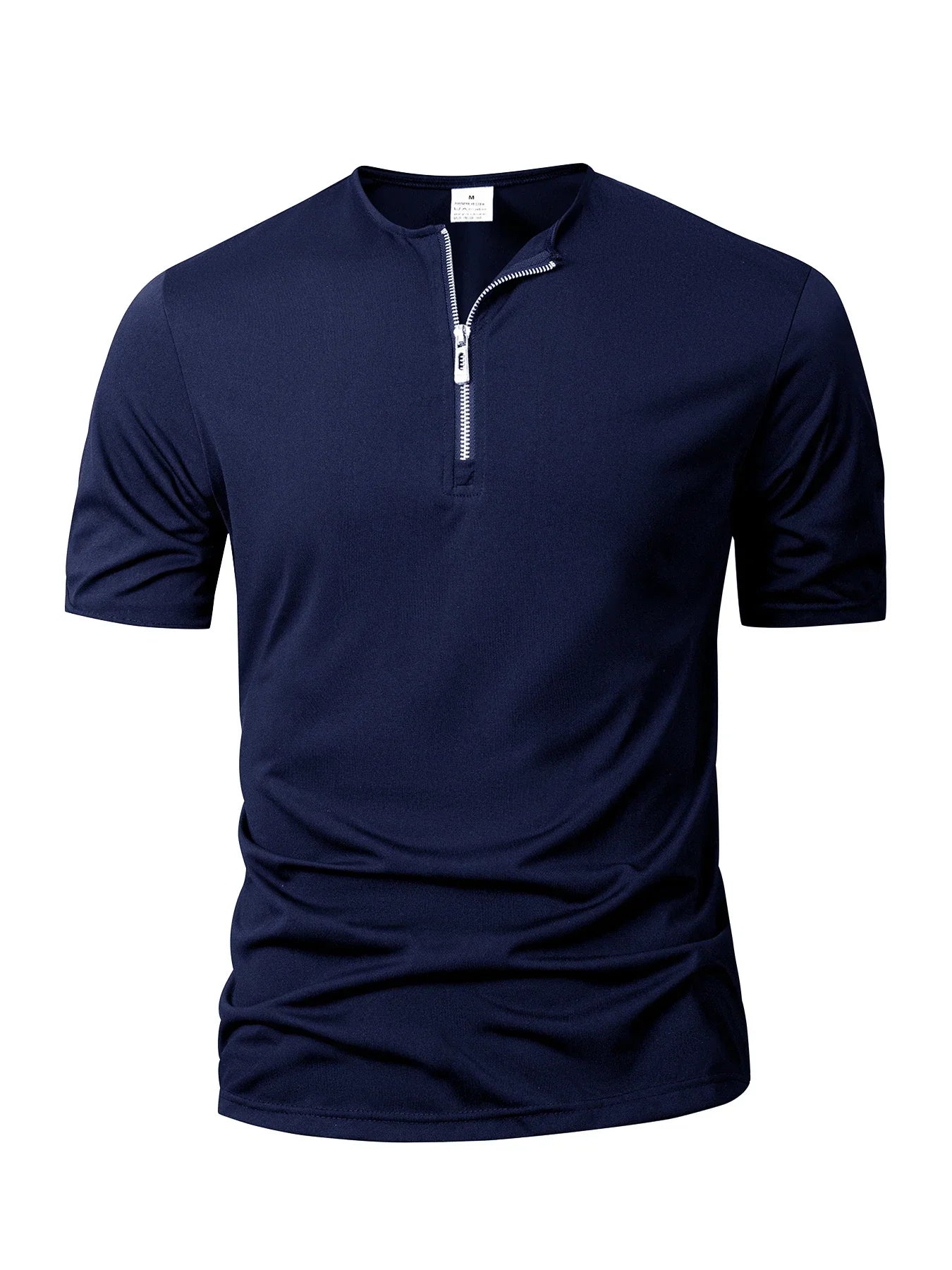 Summer Men's Solid Color T-shirt Short Sleeve Zipper Collar T Shirt Relaxed Breathable Casual Street Wear New Men's Top