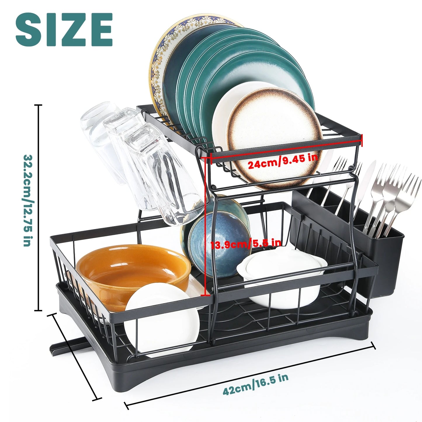 Large 2-tier dish drying rack for kitchen countertops, removable large-capacity dish draining rack - You Offer