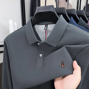 100% pure cotton high-end luxury brand men's long sleeved polo shirt autumn fashion hot selling bee embroidery casual T-shirt