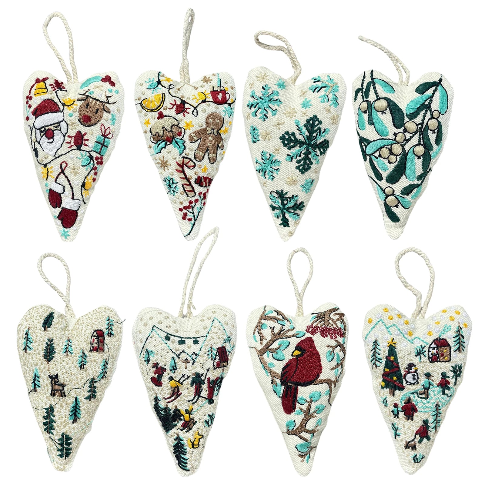 New Embroidery Christmas Ornament Kits Xmas Tree DIY Heart Embroidery Christmas Decoration Heart Cross Stitch Kit with Needles