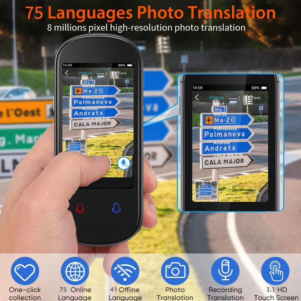 2025 New AI Smart Voice Translator 138 Languages Portable Support WiFi Full 3D Touch Screen Photo Offline Recording Translation