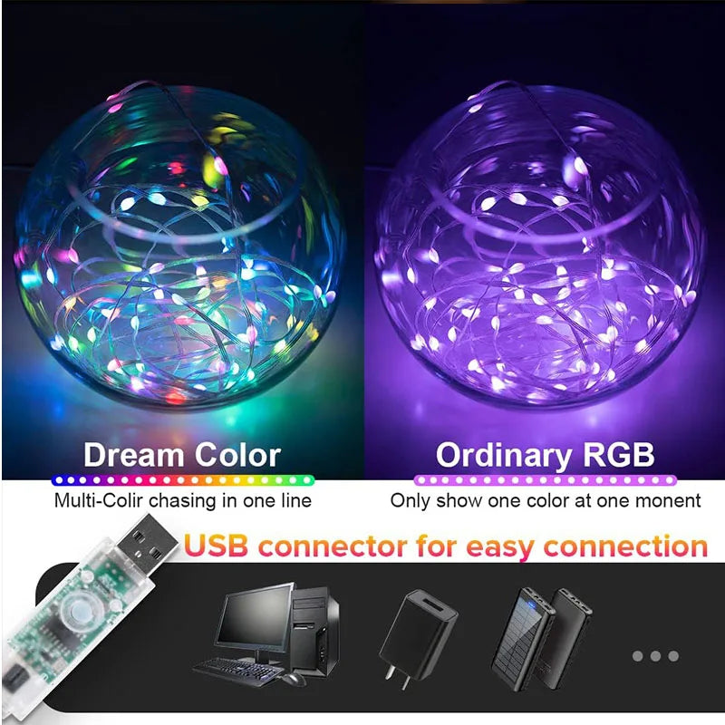 Smart LED Fairy Lights RGB Wire String Lights App Remote Control USB Powered Music Sync for Weddings Outdoor Parties Home Decor