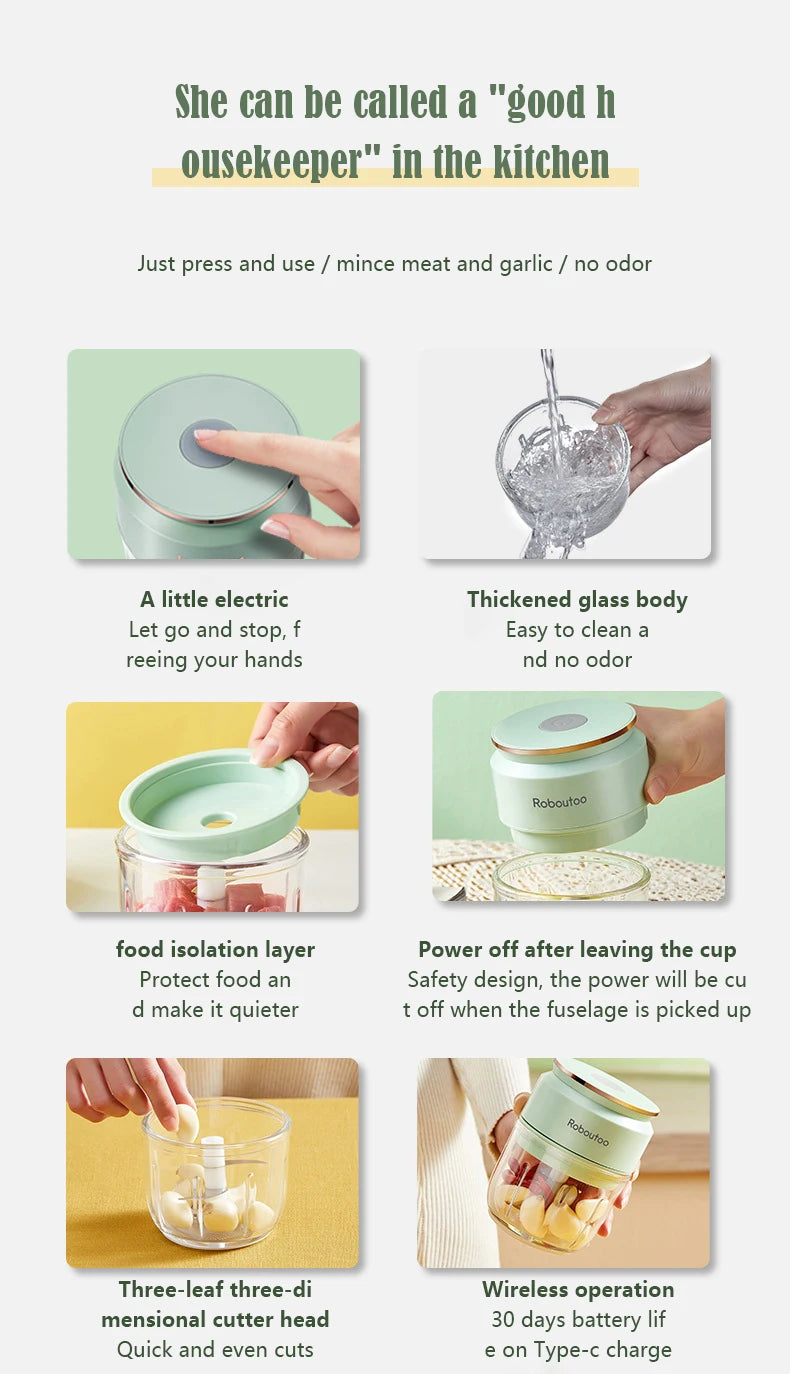 Mi Glass Electric Garlic Crusher Portable Fresh Meat Chopper USB Charging Ginger Chili Vegetable Masher Machine Kitchen Tool