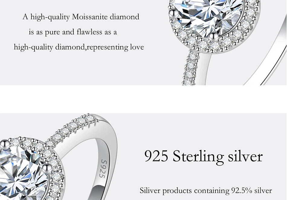 PERFANY Moissanite Ring For Women S925 Pure Silver Plated 18K White Gold Round Diamond Proposal Wedding High-end Jewelry - You Offer