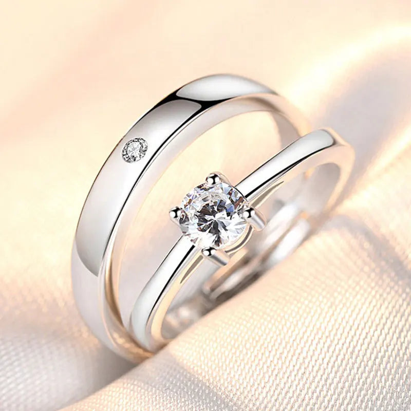 2Pcs 925 Sterling Silver Couples Ring Sets Light Polishing Simple Ring for Woman Man Classic Wedding Fine Jewelry Circle - You Offer