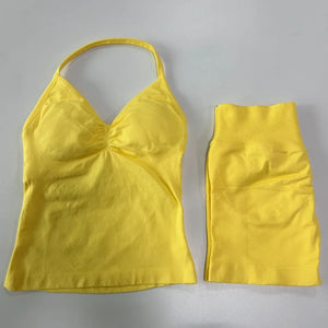 2 sets of sportswear, peach-bottomed shorts set, drawstring top, seamless impact tight shorts, yoga outfit, fitness set