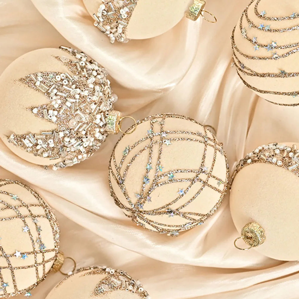 6CM 12PCS Premium Flocking Velvet Diamond Sequin Christmas Ball Window Hanging Home Christmas Decoration