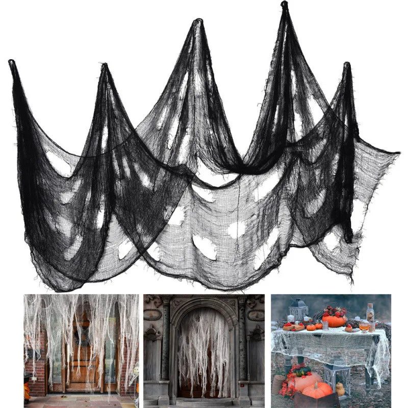 Halloween Horror Bloodstained Indoor Spooky Black Spider Web Gauze Haunted House Hallway Hanging Scary Gauze Decorations
