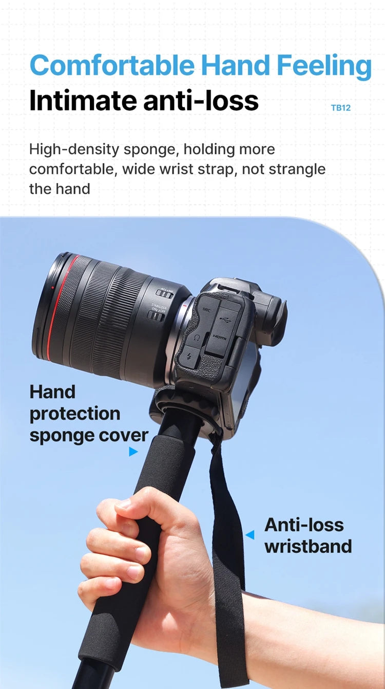 Ulanzi TB12 Monopod Extendable Camera Tripod Load 5kg 155cm/61”  Phone Selfie Stick 1/4" Mount for Sony Canon Nikon Camera DSLR