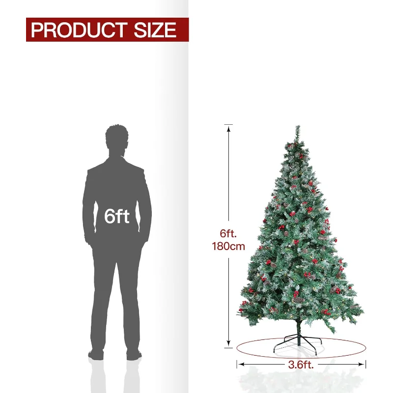 Christmas Tree with Lights 6ft Premium Artificial Christmas Tree with 874 Branch and 250 Warm Lightsm  Easy Assembly