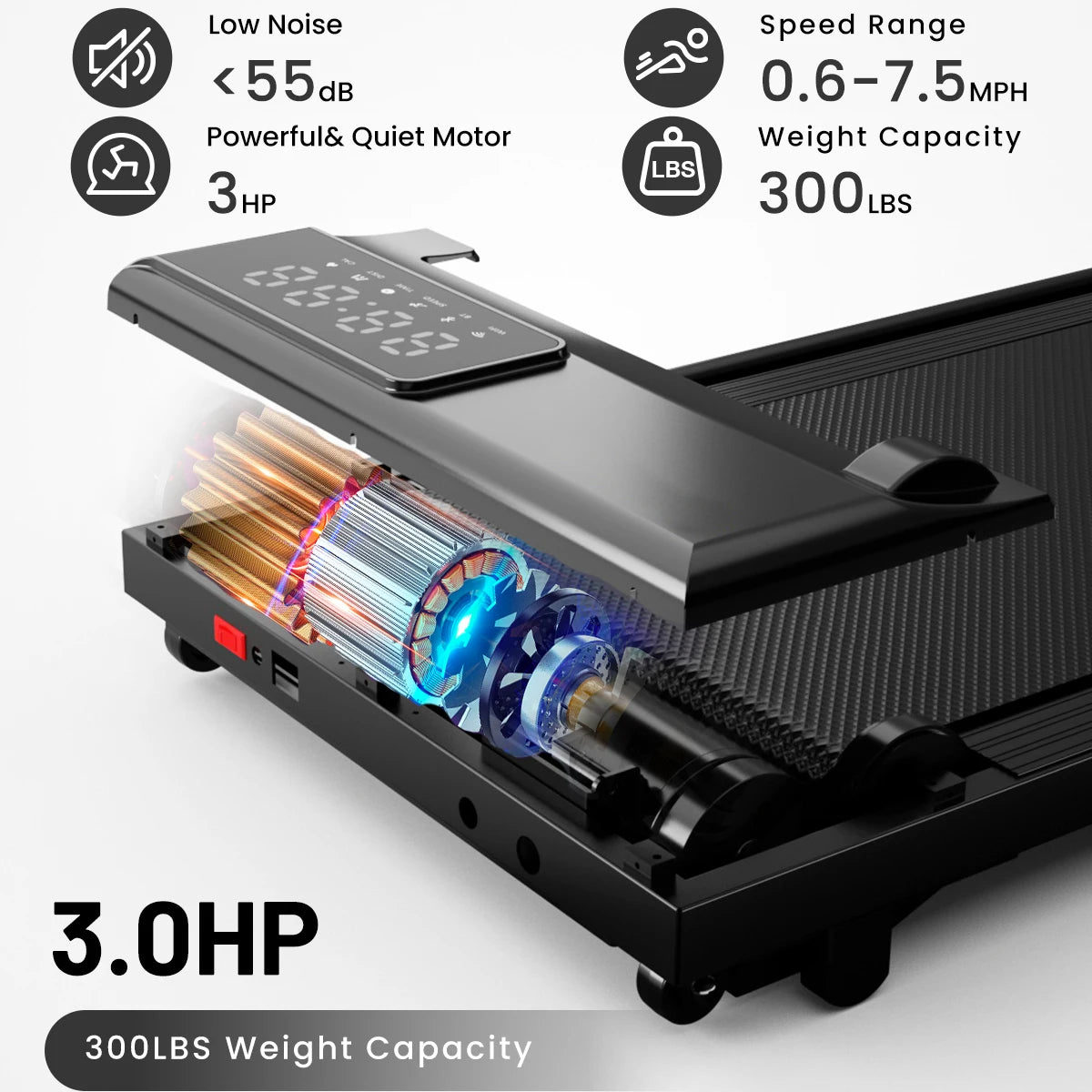 3in1 Treadmill Exercise Machine LED Touch Screen with Remote Control Foldable Walkingpad Portable Under Desktreadmills for Home